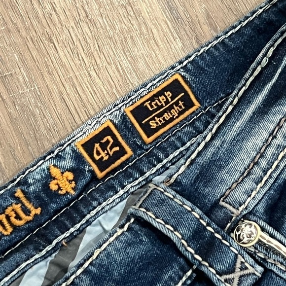 Rock Revival 42W 33L Tripp Straight Fit Distressed Western Cowboy Jeans Premium - Picture 8 of 15